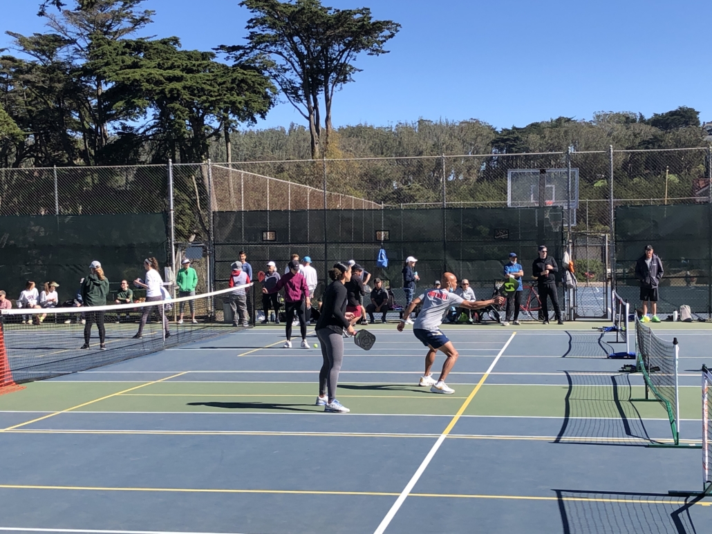 Pickleball courts at Presidio Wall Playground in San Francisco, California