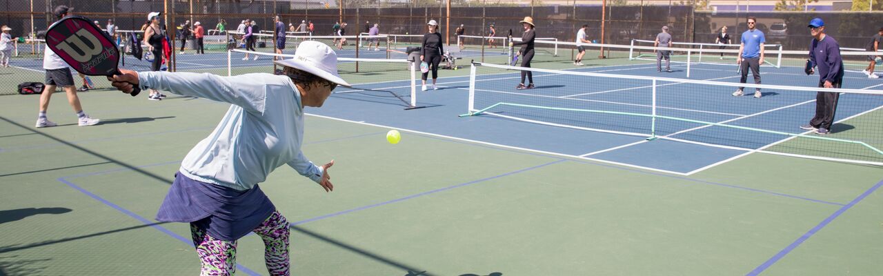Pickleball courts at Memorial Park Pickleball in Los Angeles, California
