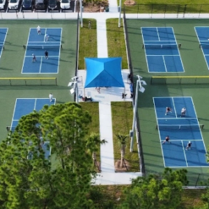 outdoor playing area at Pompano Trailhead Pickleball Courts in Sarasota, FL
