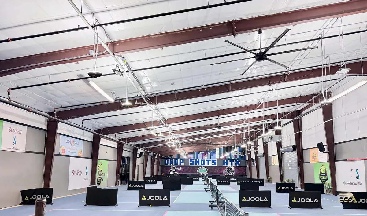Pickleball courts at Drop Shots @Houston Farmers Market in Houston, Texas