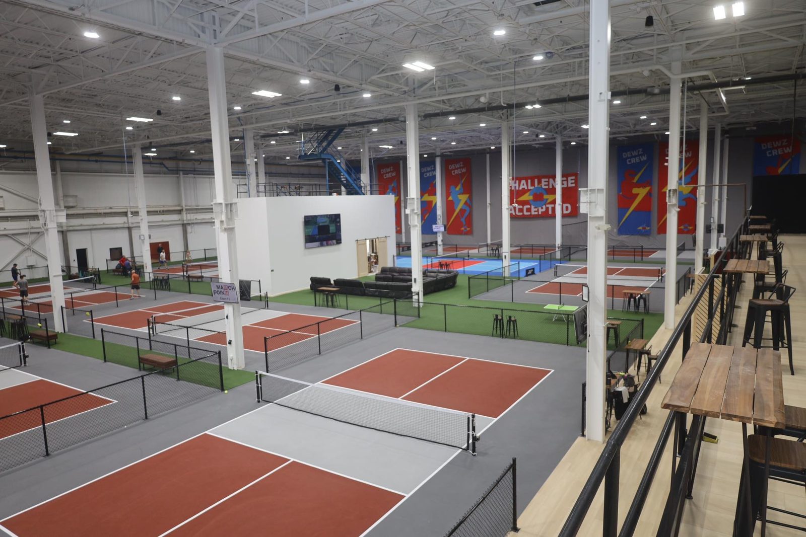 Indoor pickleball courts at Match Point Pickleball Club in Columbus, OH