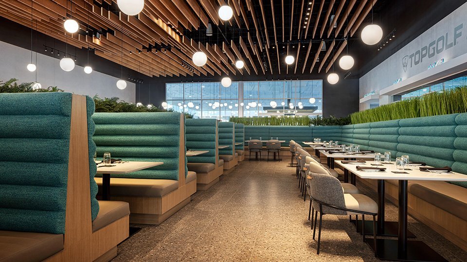 Restaurant and bar at The Serve Pickleball + Kitchen