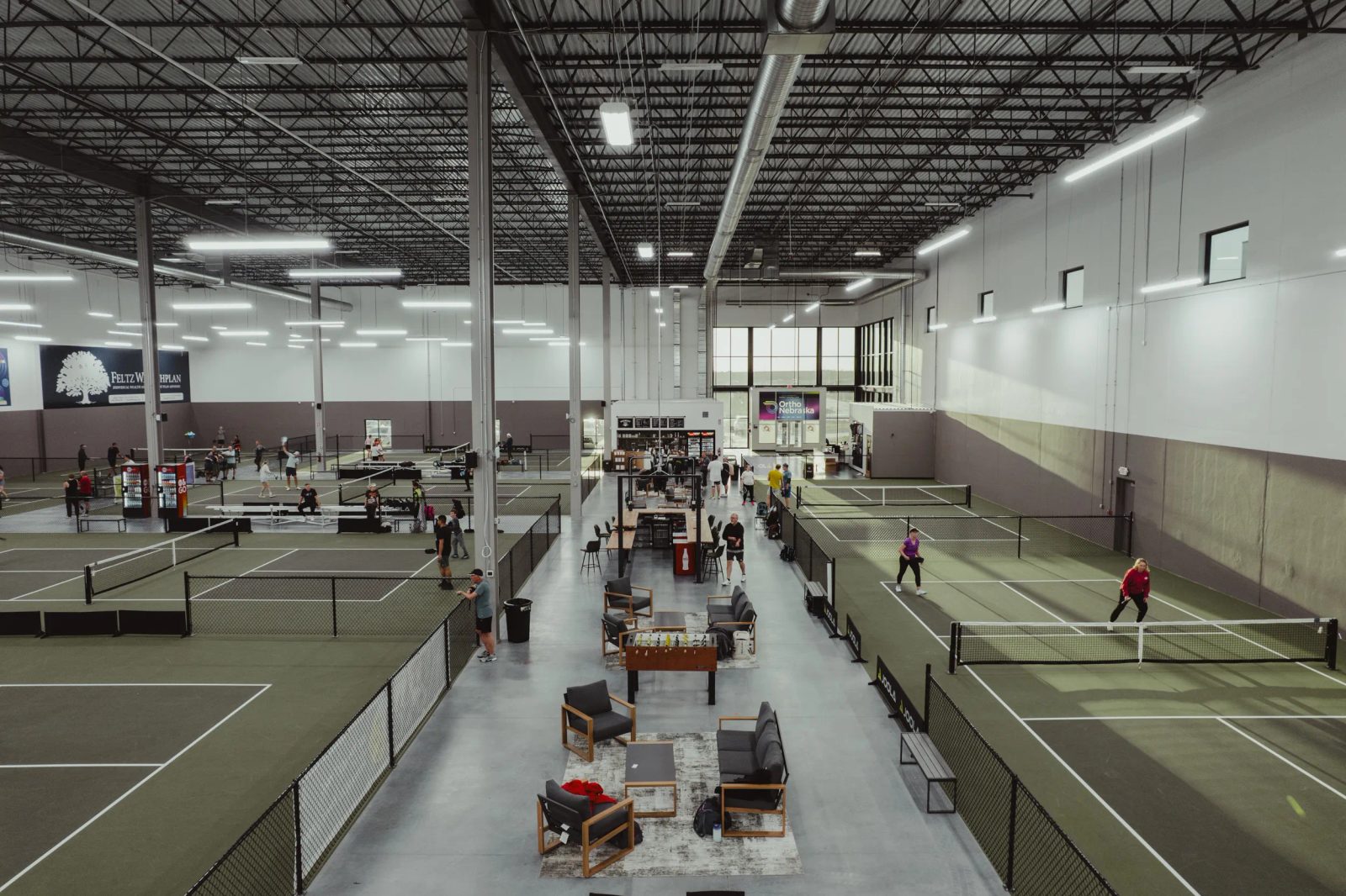 Indoor pickleball courts at Midwest Pickleball Club in Papillion, NE