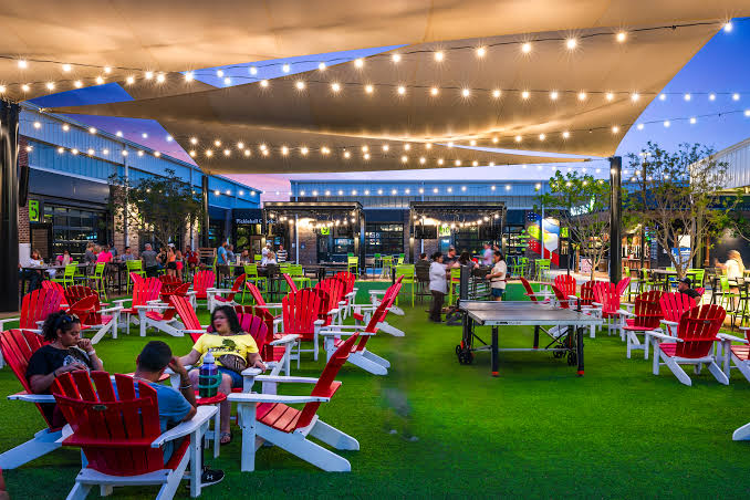 Outdoor pickleball courts at Chicken N Pickle in North Kansas City, MO